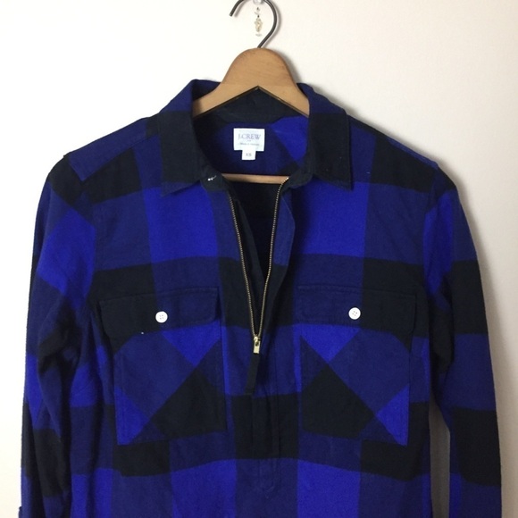 [J. Crew Factory] Blue & Black Buffalo Plaid Top - Picture 2 of 9